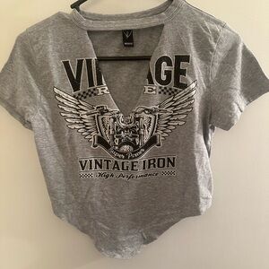 Windsor Gray Graphic V-Neck Crop Top